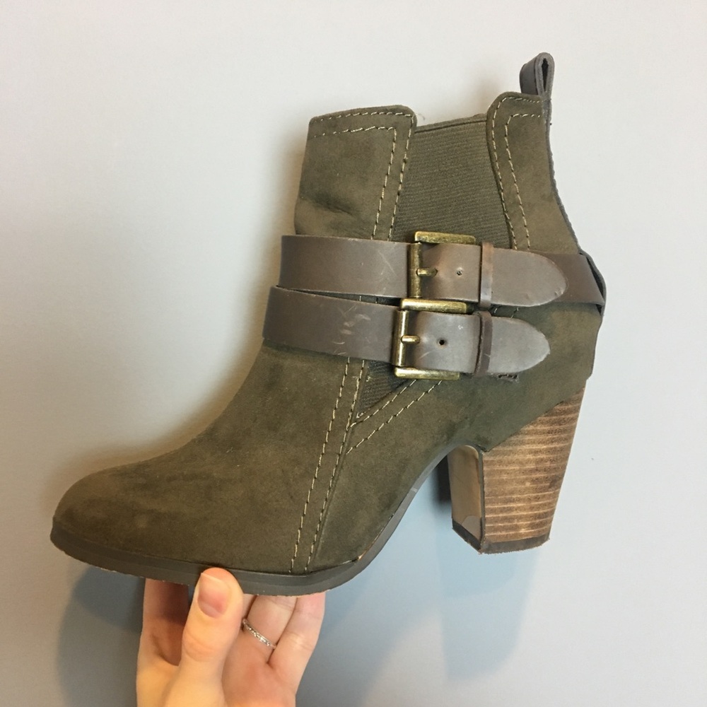 Brown buckle booties
